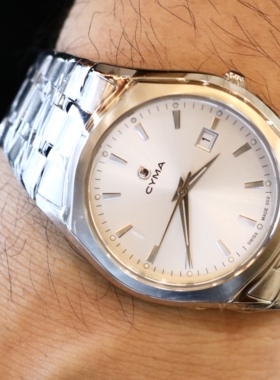 瑞士CYMA西马商务休闲银色计时白盘精钢石英男表 现货 包邮