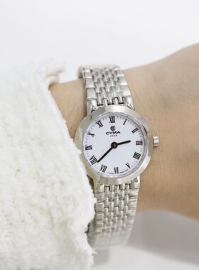 瑞士CYMA西马商务休闲白盘罗马记时精钢石英女表低折扣 现货保修
