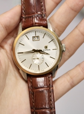瑞士西马cyma商务简约石英黑色棕红两色皮带男表 现货 保修 包邮