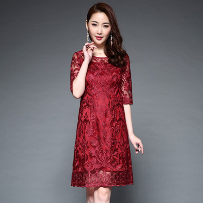 洋气婚礼妈妈礼服年轻减龄喜婆婆高贵婚宴装岳母红色端庄连衣裙女