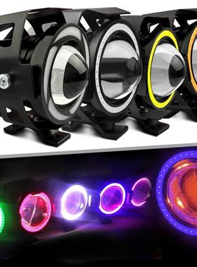 摩托车改装超亮12V-80Vled灯强光外置爆闪前大灯天使恶魔眼U7射灯