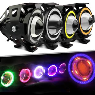 摩托车改装 80Vled灯强光外置爆闪前大灯天使恶魔眼U7射灯 超亮12V