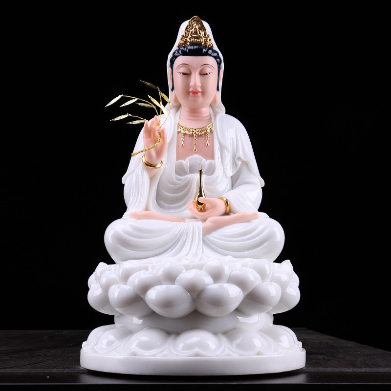 石雕汉白玉观音菩萨佛像供奉摆件家用客厅座像观世音娑婆西方三圣