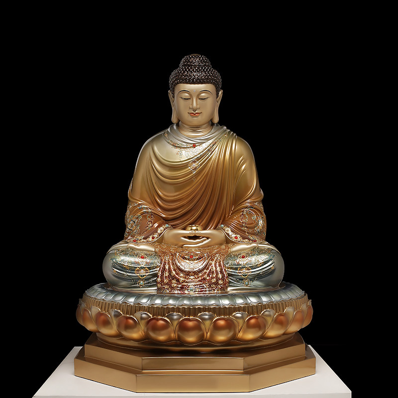 铜彩铜镶金三宝佛释迦牟尼阿弥陀佛药师佛供奉佛像摆件家用寺庙