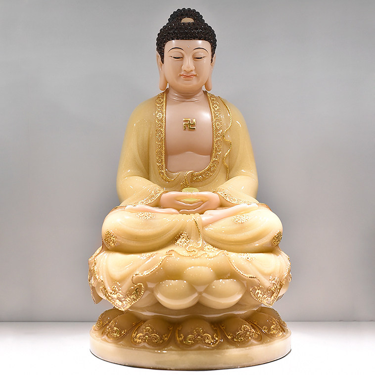 黄玉释迦摩尼佛娑婆三圣摆件观音菩萨 地藏王菩萨金佛供奉汉白玉