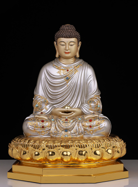 铜彩铜镶宝三宝佛释迦牟尼阿弥陀佛药师佛供奉佛像摆件寺庙家用