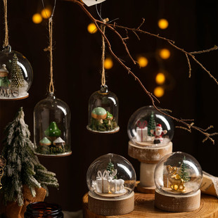饰桌面摆件圣诞装 圣诞玻璃发光小夜灯圣诞场景装 饰 ins风格 韩式