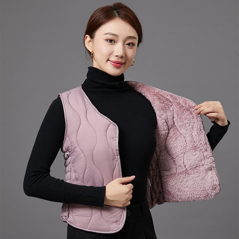 2026秋冬羽绒棉马甲女加绒保暖背心短款v领坎肩修身百搭内胆优雅