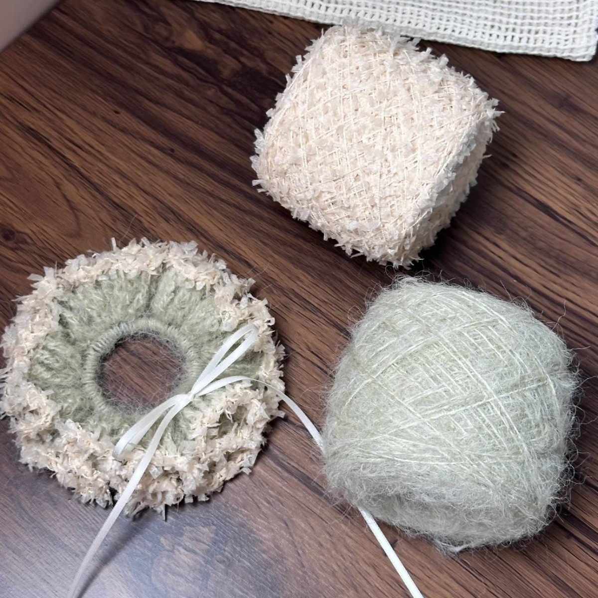 手工diy饰品编织马海毛大肠发圈蝴蝶纱编织diy发圈头绳材料包
