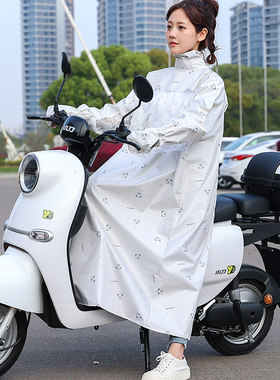 电动车防晒衣女防紫外线全身加厚黑胶骑行长款带袖护手时尚