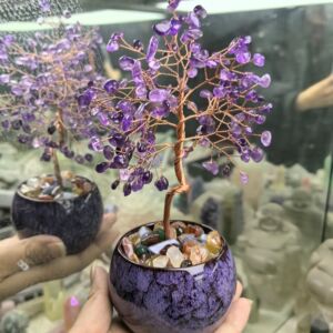 天然水晶发财树紫水晶粉水晶碎石办公室桌面招财树家居摆件批发
