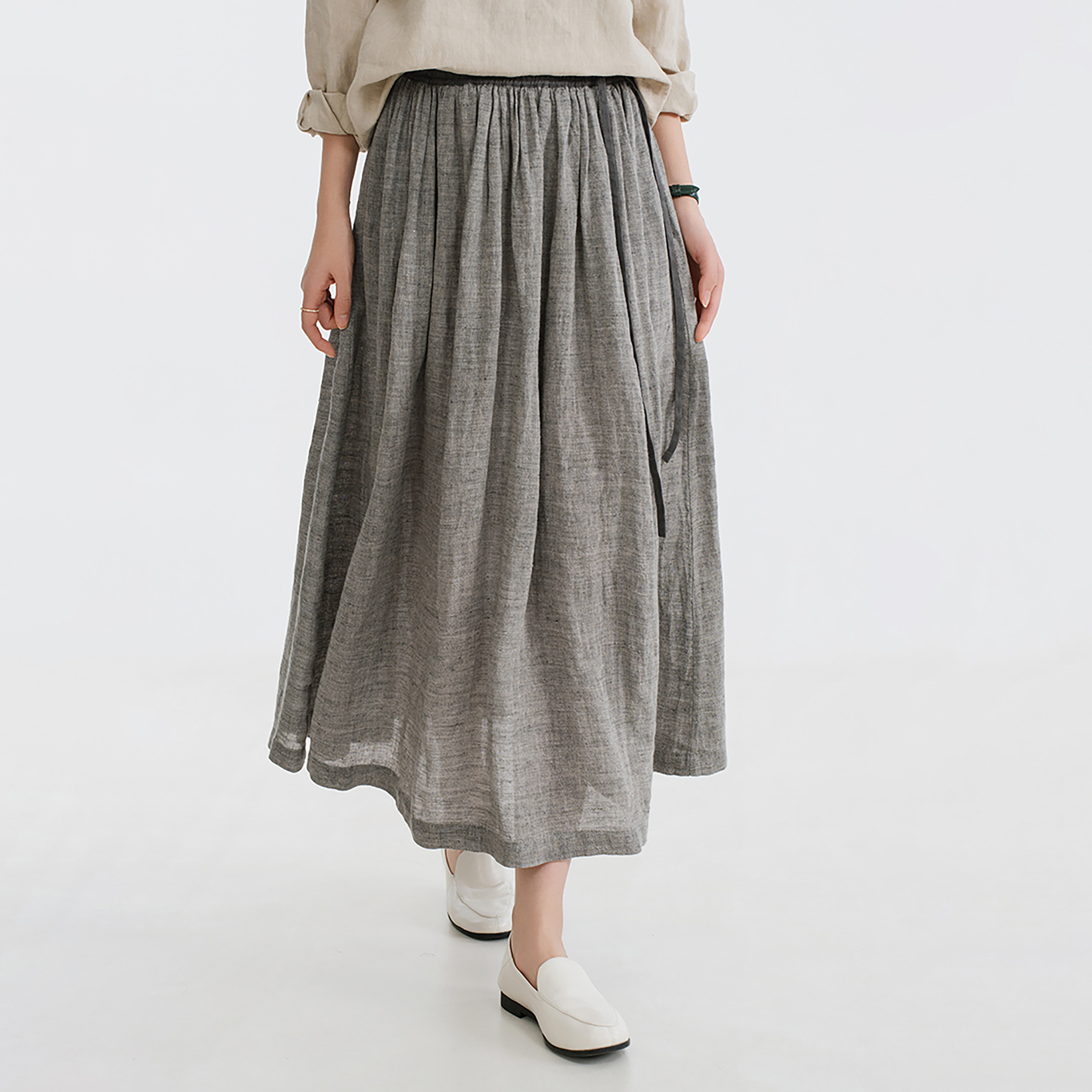 梭家｜无计划的周末｜森系自然感15支亚麻半身裙春夏女拍照中长裙