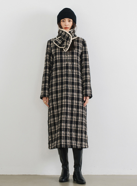 梭家｜窗台下的摇椅｜文艺复古羊毛棉微皱格纹连衣裙加绒加厚长裙