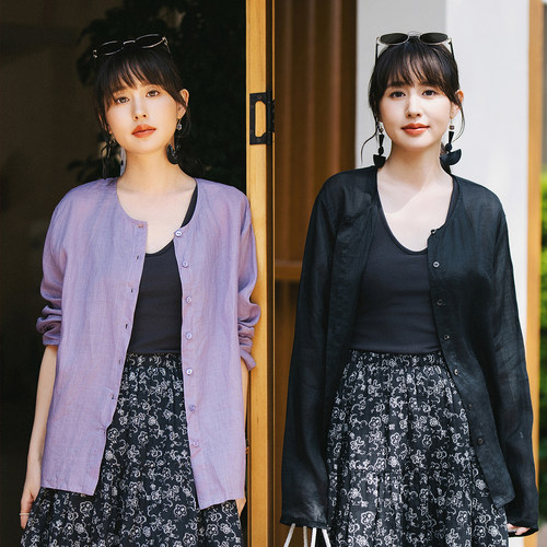 轻薄苎麻衬衫开衫防晒外套