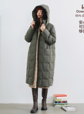 梭家｜拥抱安暖｜匈牙利进口95白鹅绒绿灰色匹马棉长款加厚羽绒服