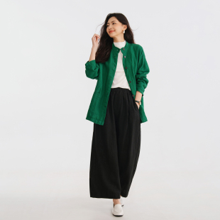 宽松百搭上衣 春夏女新款 梭家｜慢叙｜松弛感绿色亚麻长袖 衬衫