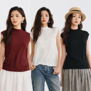 上衣 T恤春夏女新款 梭家 折角诗集｜简约随性精选莫代尔半高领无袖