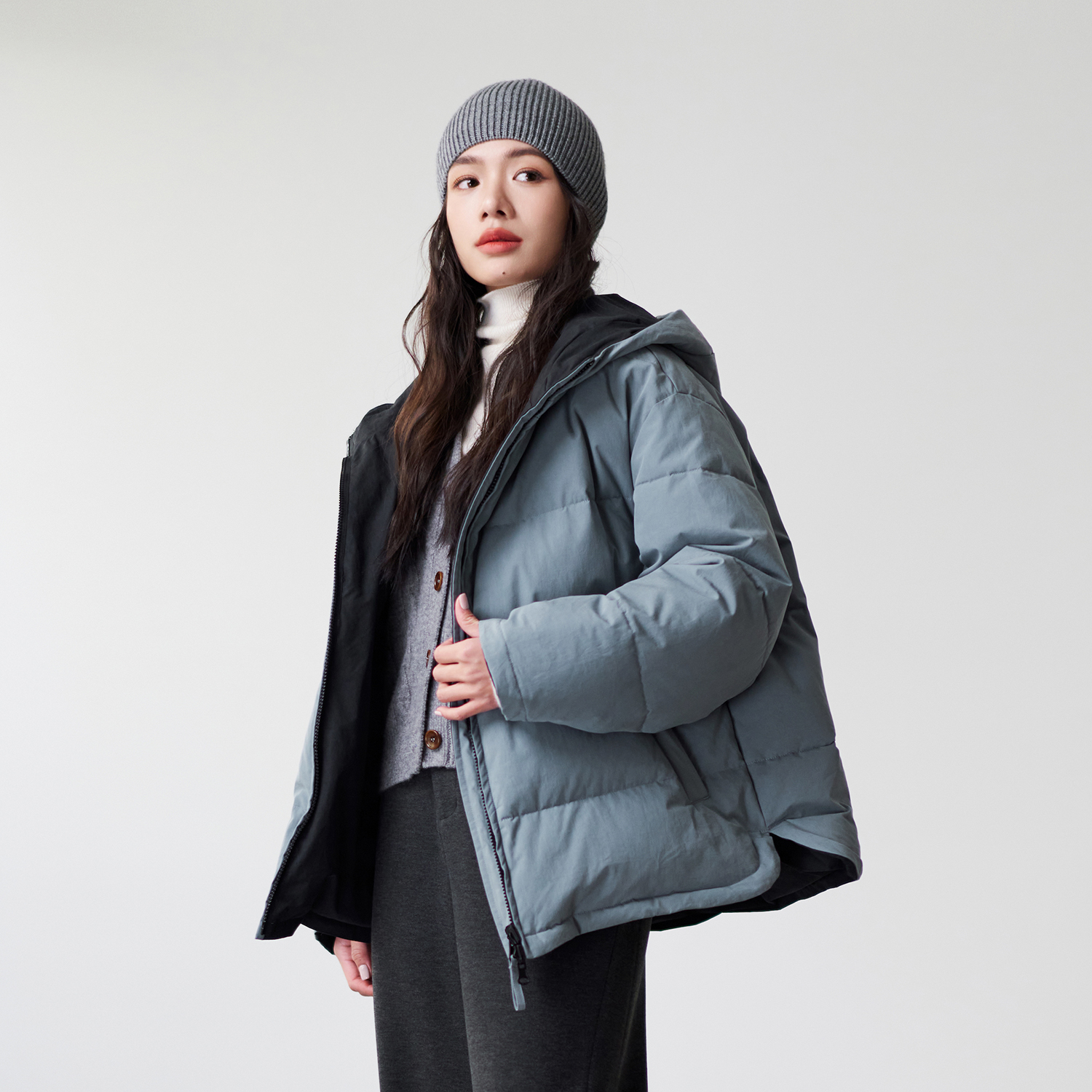 短款100%棉鹅绒服梭家文艺