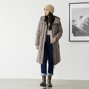 梭家｜拥挤 连帽羽绒服 空旷｜匈牙利进口95白鹅绒灰褐色中长款