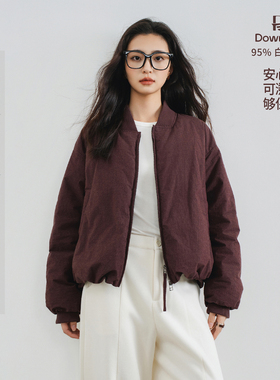 梭家｜斜杠游戏｜匈牙利进口95白鹅绒 深红色匹马棉棒球服羽绒服