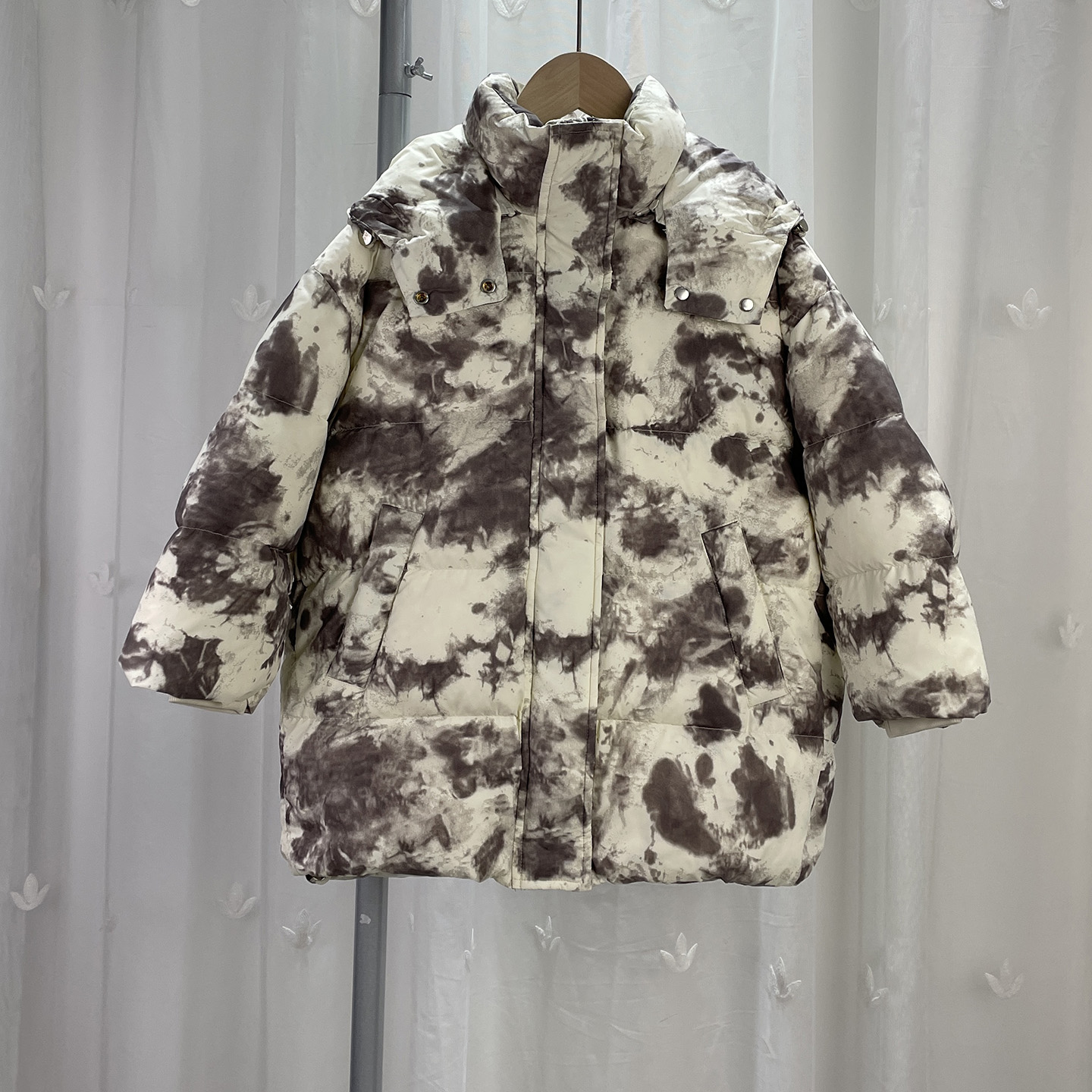 品牌折扣童装中大童男女童中长款羽绒服儿童冬季扎染鸭绒外套