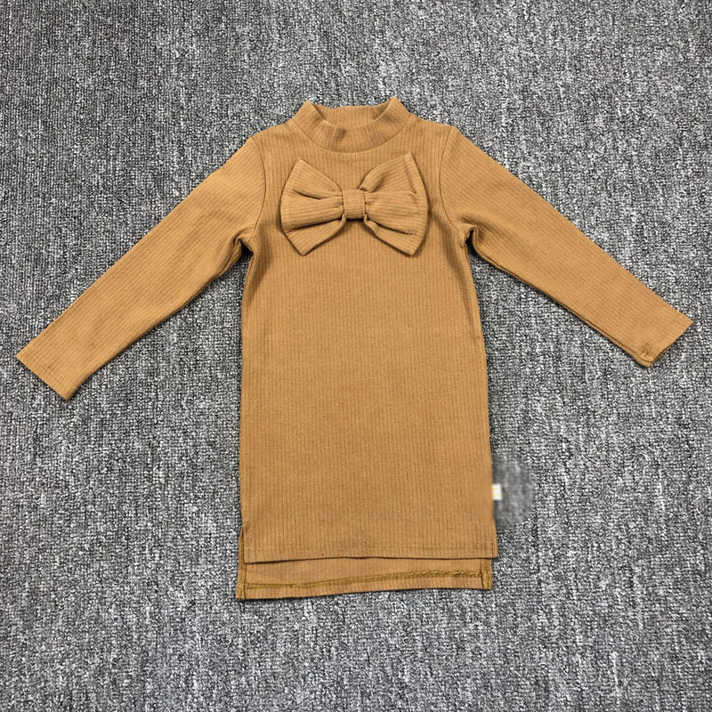 D品牌折扣童装中小童女童蝴蝶结打底衫裙儿童春秋中长款上衣