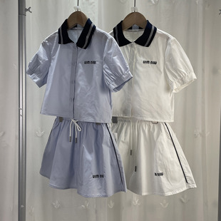女中大童学院风套装 裤 儿童夏季 衬衫 裙2件套 短款 宝W品牌折扣童装