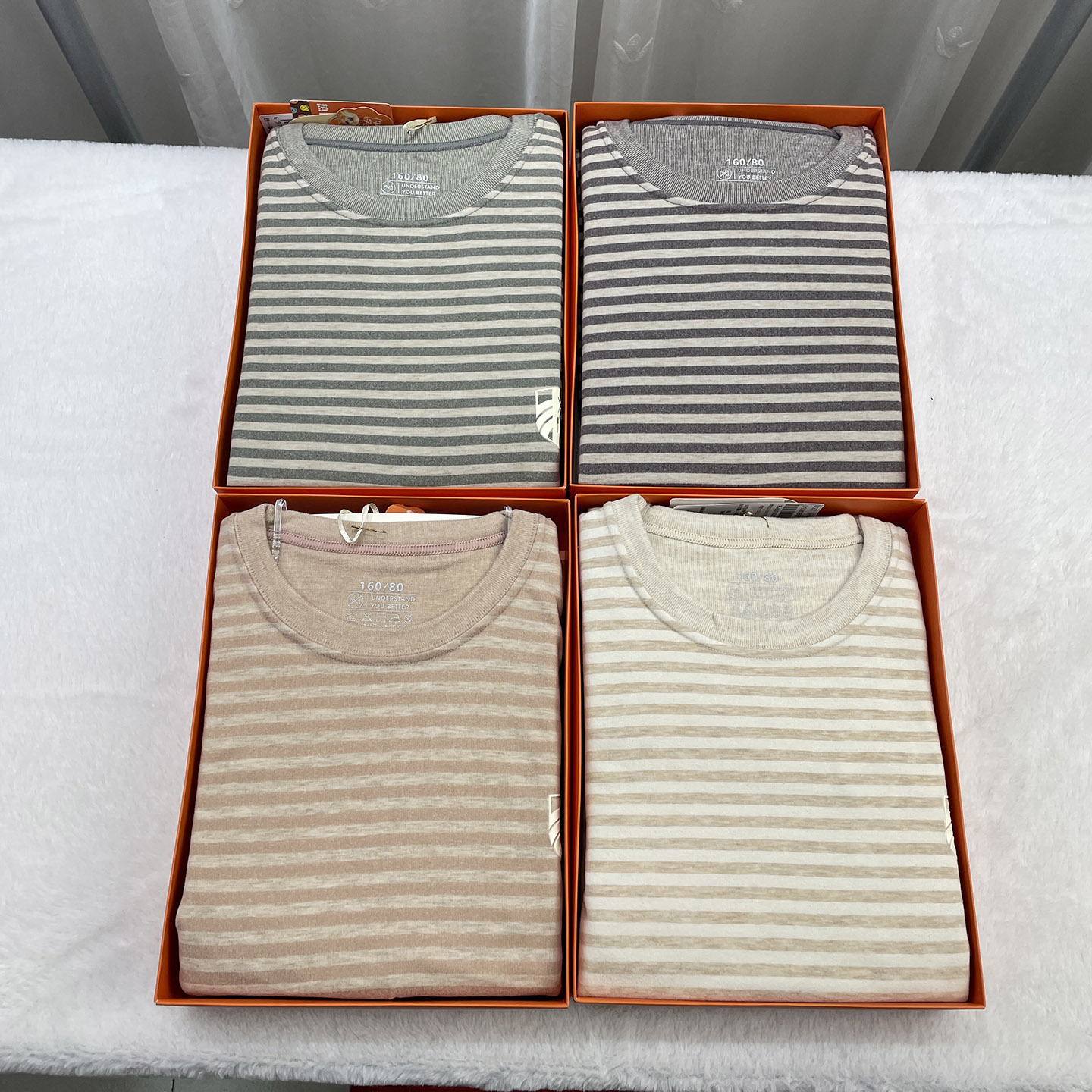 160-180男女大童条纹内衣套装青少年学生热嗨衣秋衣秋裤2件套盒装