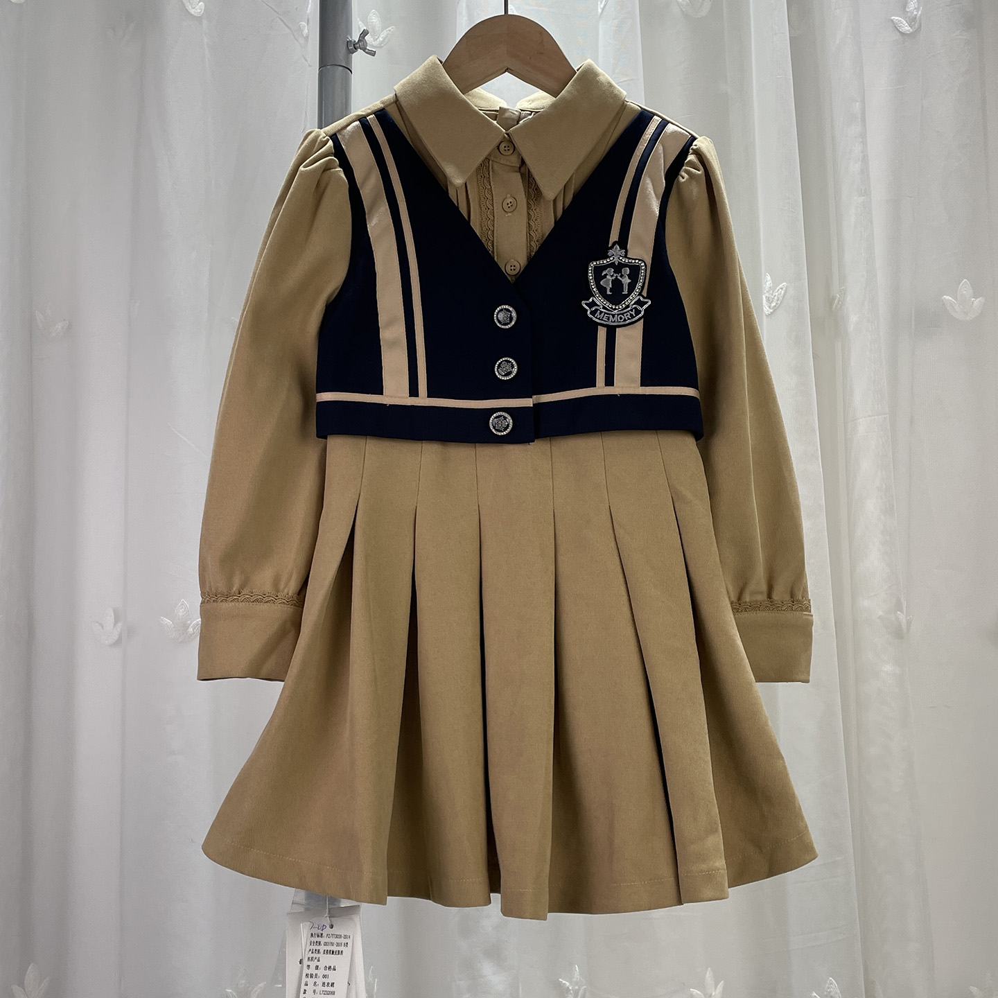 朋 品牌折扣童装中大童女童长袖连衣裙儿童春秋假两件学院风裙子