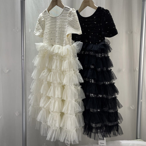 宝W品牌折扣童装中大童女童连衣裙儿童夏季网纱公主裙礼服裙长裙