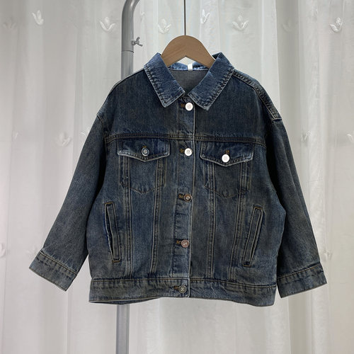 X 品牌折扣童装中大童男女童纯棉脏染牛仔衣儿童春秋百搭休闲外套