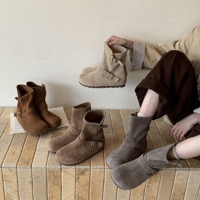 牛皮内增4cm瘦瘦短靴女博肯靴