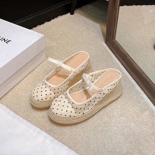 仙女风一脚蹬 凉鞋 波点厚底包头凉鞋 女内增高7cm玛丽珍度假风夏季