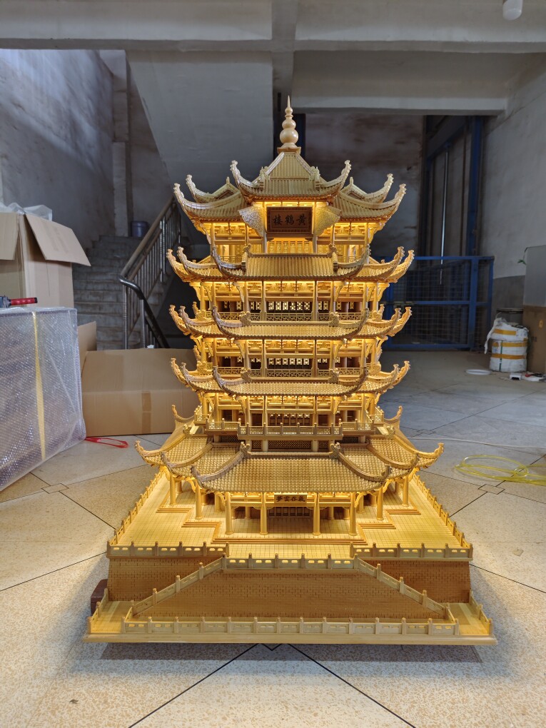 中国木雕挂件家居装饰摆件礼品工艺品古建模型80公分高桧木黄鹤楼