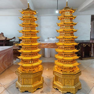 佛堂祠堂寺庙装 饰品家居2米3高松木花梨木八角九层旋转宝塔灯带版