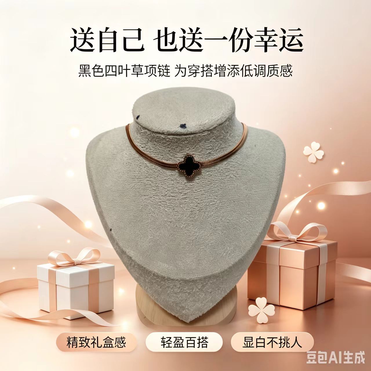 黑色四叶草合金锁骨链女款百搭