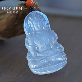 沁暧绿度母吊坠天然白水晶度母佛像牌观音项链冰晶男女款 oozedim