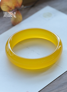 黄玛瑙手镯蜜蜡黄冰种黄玉髓镯子复古宽版玉镯天然水晶手镯女饰品