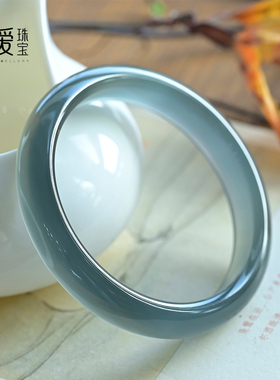 玛瑙手镯库里蓝冰种蓝玉髓正圈扁条细款深色甜美蓝水晶镯子饰品女