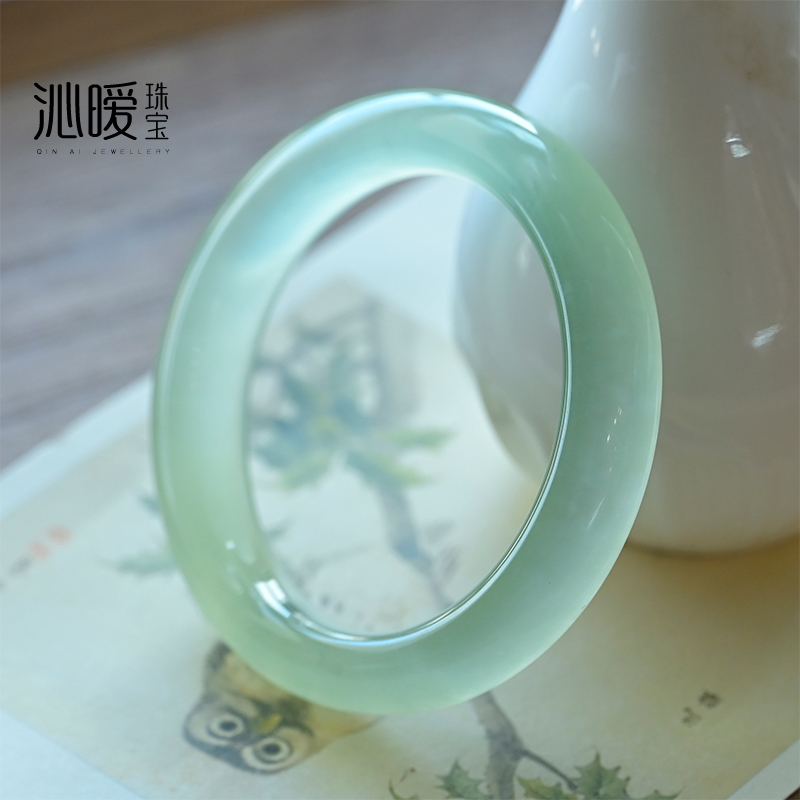 纯天然冰种岫玉手镯湖水绿玉镯女