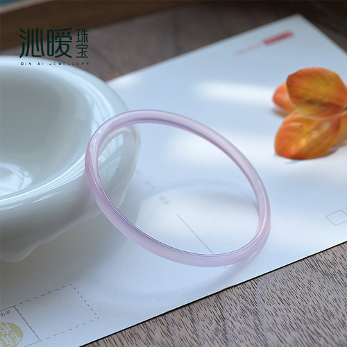 天然粉玛瑙叮当手镯女冰透粉玉髓镯子简约少女浅色粉水晶闺蜜礼物 - 封面