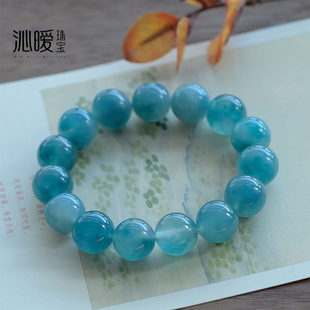 蓝水手串冰飘花翡翠色石英岩玉手链文玩配饰单圈男女款 似翡翠手链