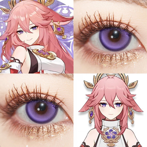 八重神子COS美瞳原神新月池紫桑果气泡紫色奈良薰显色日抛漫展hn