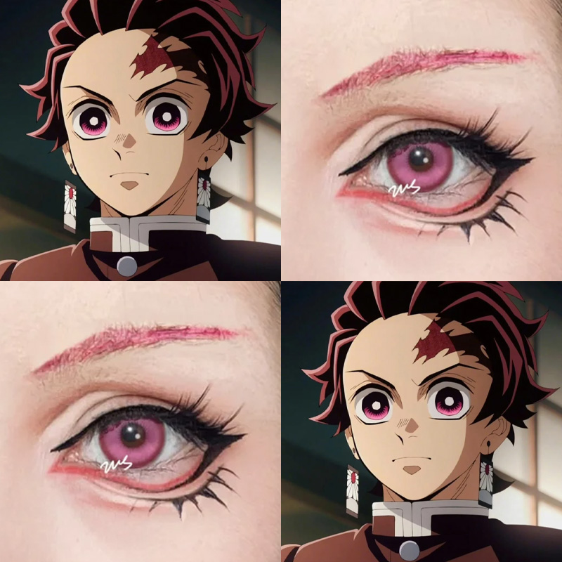 灶门炭治郎COS美瞳粉色日漫鬼灭之刃火之神神乐隐形眼镜若HN