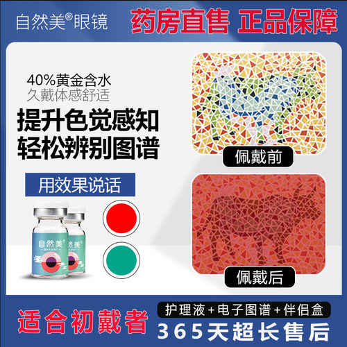 当天发货自然美色弱隐形眼镜辅助无色透明红绿色盲辩图专用隐型hw