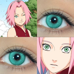 春野樱cos美瞳火影忍者绿色大直径显色半年抛隐形眼镜正品佳JA