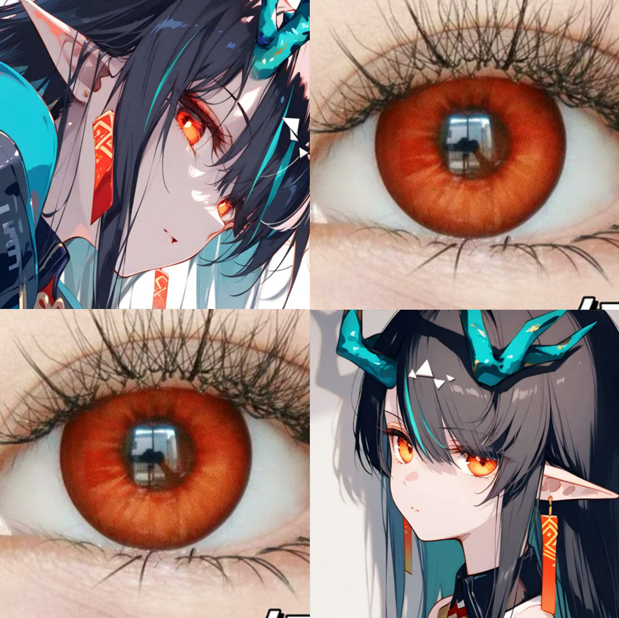 明日方舟夕cos美瞳红橙色日抛红灵梦魇特质热恋元气橙花与火贺JA