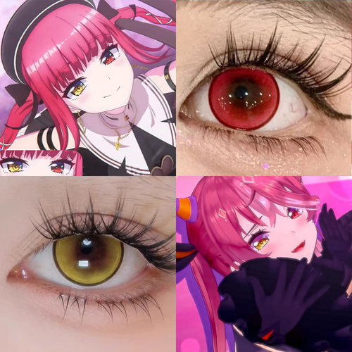 宝钟玛琳cos美瞳hololive波崽糕金粉血谷秘境异瞳红色显色黄婷Ja