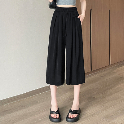 冰丝七分裤女夏薄款2025新款高腰大码胖mm显瘦外穿宽松直筒阔腿裤