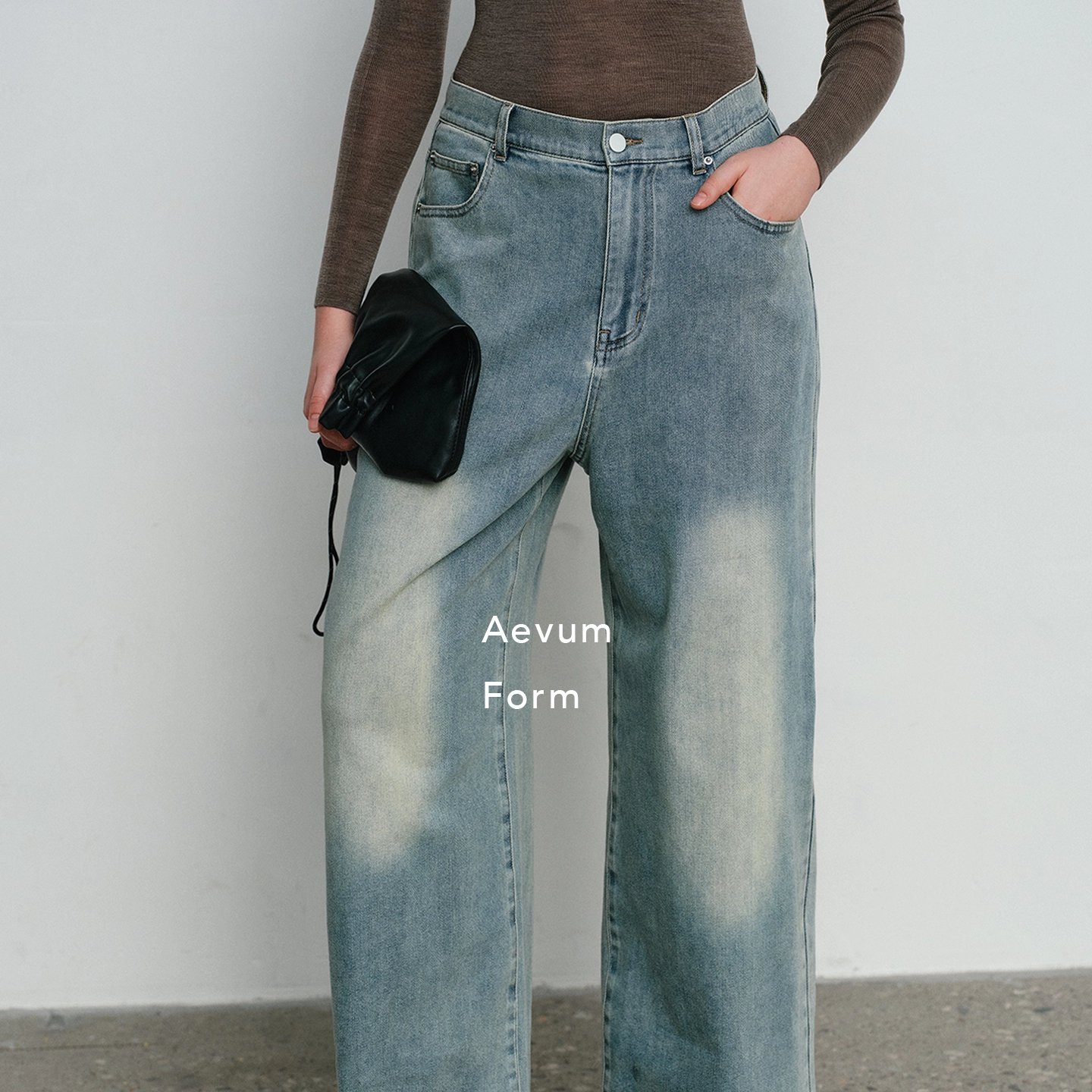 AevumForm复古水洗廓形牛仔裤
